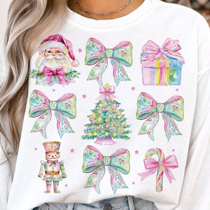 Floral Christmas Nutcracker Png, Pink & Green Coquette Bow Png, Girly Christmas Png, Merry Christmas Png, Preppy Pink Christmas Png