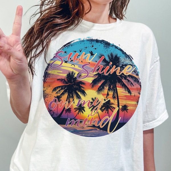 Sun Shine On My Mind Png, Retro Summer Png, Hello Summer Png, Trendy Summer Png, Beach Png, Retro Summer Sublimation Designs Download