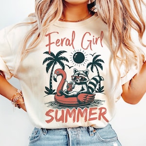 Vintage Feral Girl Sommer Opossum Png, Sommer-Shirt-Design, Sommer-Grafik-Png, Strand-Shirt-Png, lustiges Waschbär-Shirt-Design, Opossum-Png