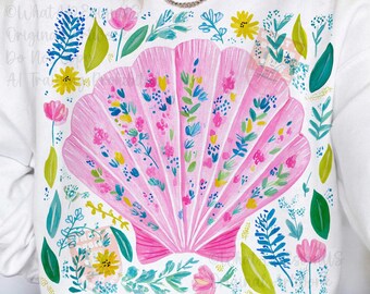 Preppy snäckskalblommor PNG, kustnära nautisk skjortdesign (digital nedladdning)