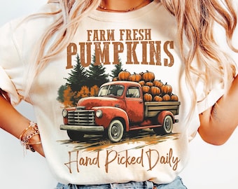 Bauernhof frische Kürbisse Png, Retro Herbst Design, Herbst Sublimation Png, Vintage Herbst Grafik, Herbst Shirt Png, Kürbisse LKW Png, Sublimation