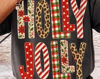 Holly Jolly PNG Design, Distressed Christmas Png, Varsity Png, Merry Christmas Png, Girly Png, Trendy Holiday Png