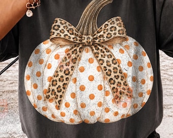 Polka Dot Pumpkin Png, Distressed Autumn PNG, Trendy Fall Design, Coquette Pumpkin Bow PNG, Girly Halloween Png
