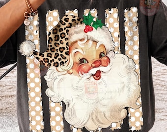 Striped Leopard Santa PNG Retro Santa Claus Png Sparkle Santa Vintage Christmas gifts png Retro Christmas shirt sublimation designs