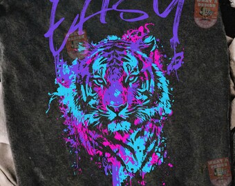 Preppy Easy Tiger PNG, Lustiges sarkastisches PNG, Freches buntes Hemd-Doodle-Design, Trendige Streifen-PNG, Mädchenhaftes PNG, Boutique-PNG