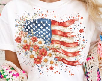 Floral American Flag PNG, 4th of July PNG,  America Png, Patriotic PNG Design, Coquette 4th Of July Png, Retro 4th of July Png Designs