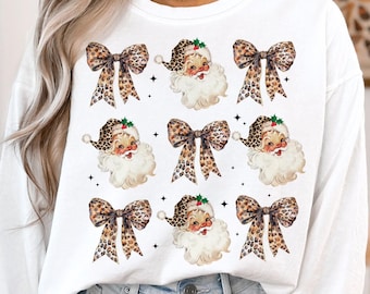 Leopard Coquette Christmas Png, Christmas Png, Leopard Santa Png, Santa Claus Png, Trendy Santa Png, Retro Christmas Design Download