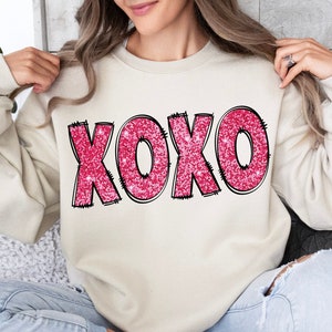 XOXO Sparkly Faux Lantejoulas Valentines Day Png, Cute Valentines Day Shirt Design, Trendy Valentines Day Png, Sublimação, Digital Download