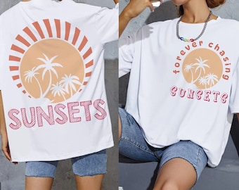 Forever Chasing Sunsets SVG PNG Retro Summer Svg Retro Beach Svg Tropical Png Summer shirt Svg Aesthetic Summer Sublimation Front and back
