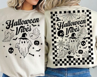 Retro Halloween Vibes Svg, Halloween Svg, Front and Back Halloween Svg, Spooky Season Svg, Halloween Season Svg, Smiley Face Svg, Cricut