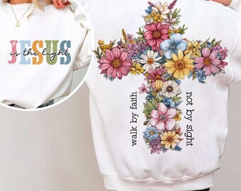 Jesus is the Light Png, Floral Christian Shirt Png, Motivational Quotes Png, Bible Verse Png, Floral Religious Png, His Grace is Enough Png