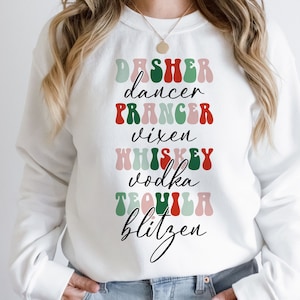 Dasher Dancer Prancer Vixen Whisky Tequila Vodka Blitzen, Divertente Natale SVG, Retro Natale PNG, Sublimazione festiva