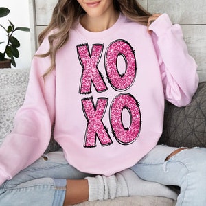 Roze XoXo sprankelende faux pailletten Valentijnsdag png, schattig Valentijnsdag shirtontwerp, trendy Valentijnsdag png, sublimatie, digitale download