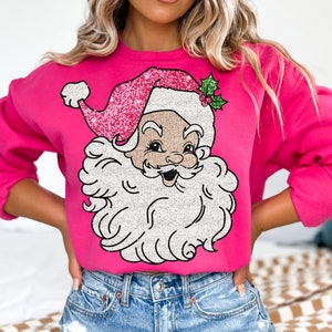 Rosa Papai Noel PNG, Natal Glitter Bling PNG, Sublimação de Natal, Feriado Png, Arquivo Digital de Papai Noel Glitter,Download de Sublimação