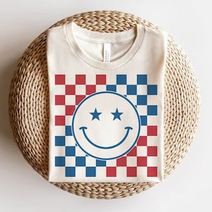 Smiley rétro 4 juillet SVG PNG, damier rétro, jour de l'indépendance svg, svg Amérique, 4 juillet svg, Svg rétro 4 juillet, sublimation png