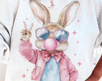 Retro Easter Bunny Blowing Bubble PNG, Vintage Happy Easter PNG, Funny Easter Bunnie Sunglasses Easter Holiday Sublimation Digital Download