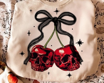Skull Cherry Png, Gothic Cherry Bow Png, Halloween Vibes Png, Coquette Lace Bow Png, Spooky Cherries Png, Halloween Girly Png