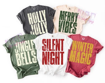 Christmas PNG Bundle, Retro Distressed Christmas Shirt Designs, Holly Jolly, Jingle Bells, Winter Magic, Merry Vibes Sublimation