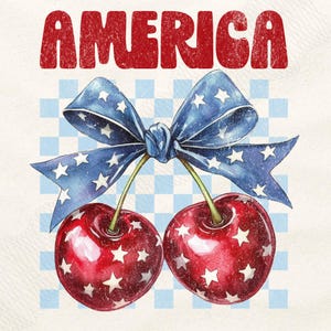 America Cherries PNG, 4th of July Coquette Png, America Bow PNG, USA Png, Vintage America, Trendy July 4th Png