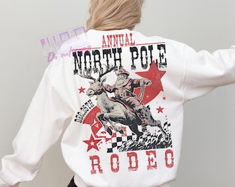 Grunge Cowboy Santa Rodeo Christmas PNG, Western Santa Claus Riding Reindeer, Retro North Pole Holiday Sublimation Design, Country Xmas Png