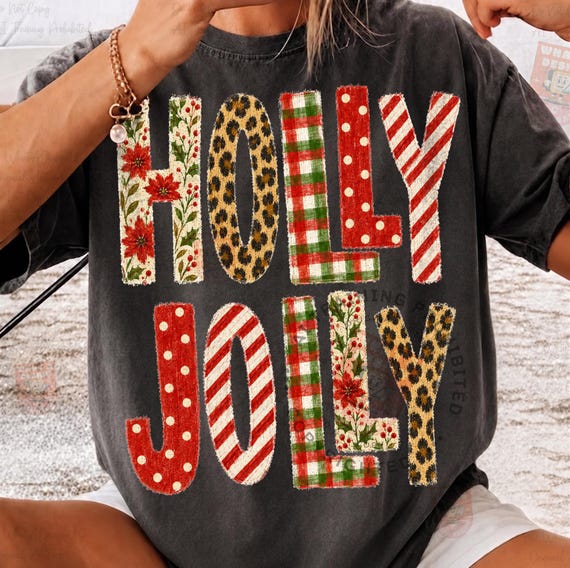 Holly Jolly PNG Design, Distressed Christmas Png, Varsity Png, Merry Christmas Png, Girly Png, Trendy Holiday Png