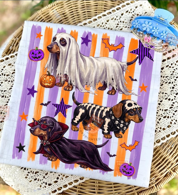 Striped Halloween Dachshund Png, Ghost Skeleton Vampire Weiner Dog Sublimation, Spooky Doxie Shirt Design