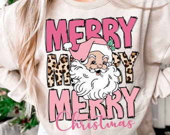Leopard Merry Christmas PNG, Pink Christmas Png, Christmas Png, Retro Christmas Png, Santa Claus Png, Christmas Sublimation Designs