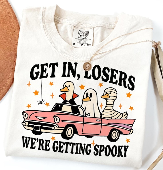 Get In Losers PNG, Funny Halloween Goose PNG, Goose in Spooky Costumes Sublimation, Retro Goose Png, Spooky Car Ride PNG
