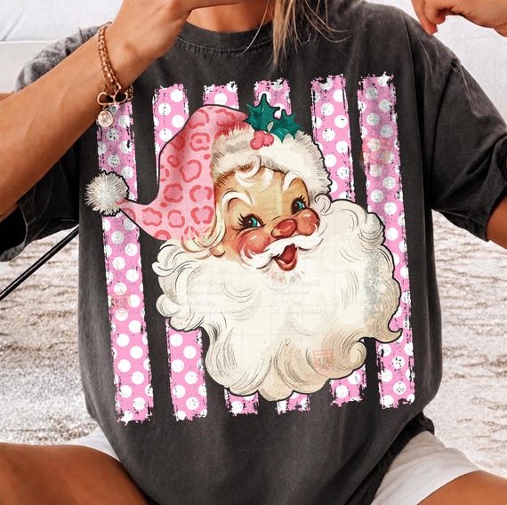 Striped Pink Santa PNG Retro Santa Claus Png Sparkle Santa Vintage Christmas gifts png Retro Christmas shirt sublimation designs