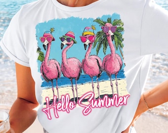 Flamingo Summer Png Sublimation Design, Summer Png, Beach Png, Vacation Png, Tropical Flowers Png Design, Instant Download Png, Summer PNG