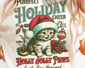 Purrfect Holiday Cheer Png, Christmas Cat Png, Funny Christmas Png, Cat Lover Png, Cat Mom Christmas Png, Retro Christmas Design