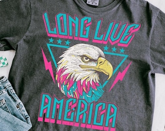 Long Live America Sublimation Design PNG Digital Download Printable Eagle Pink USA Flag 4th of July Independence Day Patriotic Rock Band