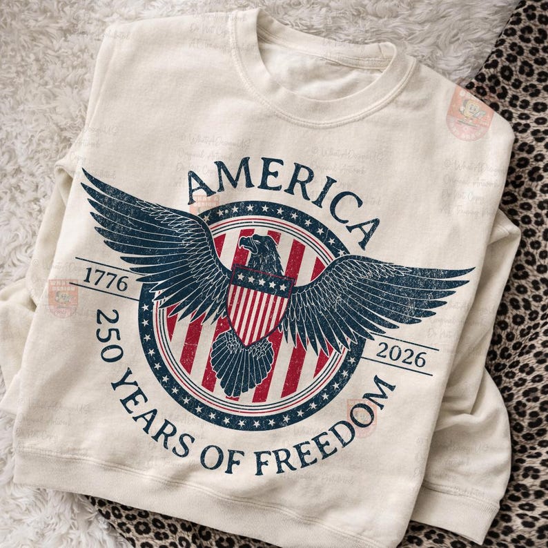 America 250 Years Freedom Retro Americana Graphic, Retro USA 250th Anniversary 2026 PNG, 250 Years of America, Patriotic Graphic 4th of July image 1