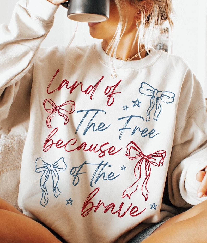 Land Of The Free Because Of The Brave Png, Retro 4th of July Png, America Coquette Png, Retro USA Png, Independence Day Png, Patriotic png image 1
