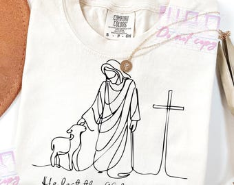 Illustration minimaliste chrétienne (PNG) | Il a quitté les 99 pour me trouver | Jésus avec l'agneau (illustration biblique) | Graphisme pour t-shirt chrétien
