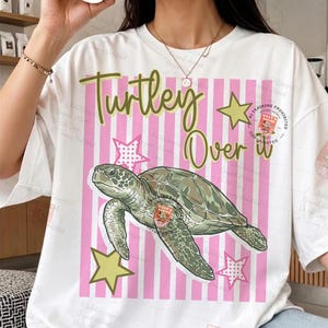 Turtley Over It Png, Striped Turtle Png, Funny Animal Meme Design, Retro Summer Coastal Preppy Stripes, Sea Turtle Digital Download image 4