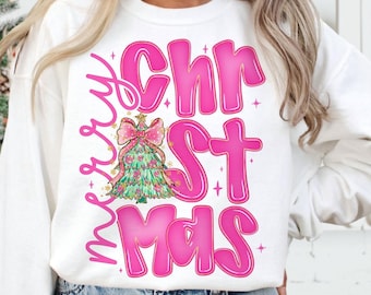 Coquette Christmas Png, Merry Christmas Png, Preppy Christmas Tree png, Sublimation PNG, Distressed Christmas Shirt PNG, Girly, Brushstroke