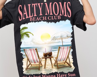Retro Salty Moms Beach Club Png, Trendy Summer Vibes Png, Aesthetic Beach Shirt Design Png, Retro Beach Girl Png, Funny Sarcastic Mama Png