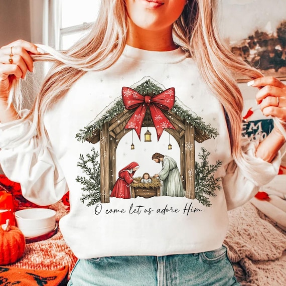 Oh Come Let Us Adore Him Png, Nativity Scene Christmas Png, Coquette Jesus Christmas Png, Baby Jesus Png, Oh Holy Night Png, Sublimation