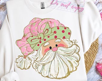 Cute Santa Claus Png, Pastel Santa Png, Glitter Santa Claus Design, Coquette Christmas Png Design, Merry Christmas Png