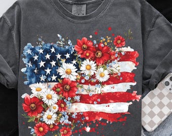 Floral American Flag PNG, 4th of July PNG,  America Png, Patriotic PNG Design, Coquette 4th Of July Png, Retro 4th of July Png Designs
