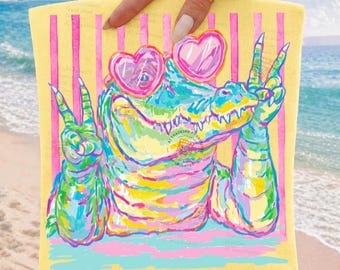 Preppy Crocodile Png, Alligator with Heart Sunglasses, Girly Summer Animal Design, Trendy Kids Graphic Sublimation