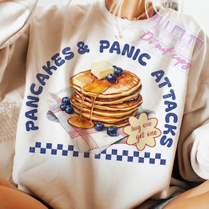 Pancakes and Panic Attacks PNG, Funny Retro Sublimation Design, Vintage Style T-Shirt Mug Tote PNG, Mental Health, Anxiety, Digital Download
