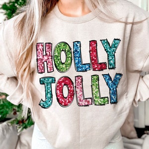 Holly Jolly Christmas Png, Faux Sequin, Christmas PNG, Retro Design, Christmas Shirt Png, Sublimation Design, Digital Download, Vibrant
