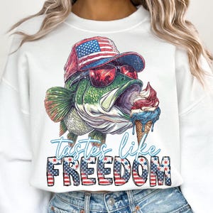 Tastes Like Freedom PNG, 4th of July Bass Fishing Png, Fourth of July png, Big Mouth Bass Fish Png, Digital Instant Download