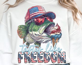 Tastes Like Freedom PNG, 4th of July Bass Fishing Png, Fourth of July png, Big Mouth Bass Fish Png, Digital Instant Download