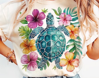 Floral Sea Turtle Summer PNG, Turtle Png Shirt, Beach Png, Boho Nautical Sublimation Design, Turtle Aesthetic Flower, Pink Summer girly png