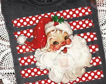 Striped  Santa PNG Retro Santa Claus Png Sparkle Santa Vintage Christmas gifts png Retro Christmas shirt sublimation designs