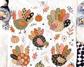 Boho Turkey PNG, Preppy Thanksgiving Sublimation, Cute Patterned Turkey Design, Coquette Autumn PNG, Trendy Fall Turkey Clipart