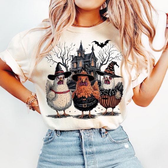 Halloween PNG, Spooky Chickens Png, Autumn Png Sublimation Design, Fall Png, Pumpkin Png, Witch Png, Haunted House Chickens DTF Design